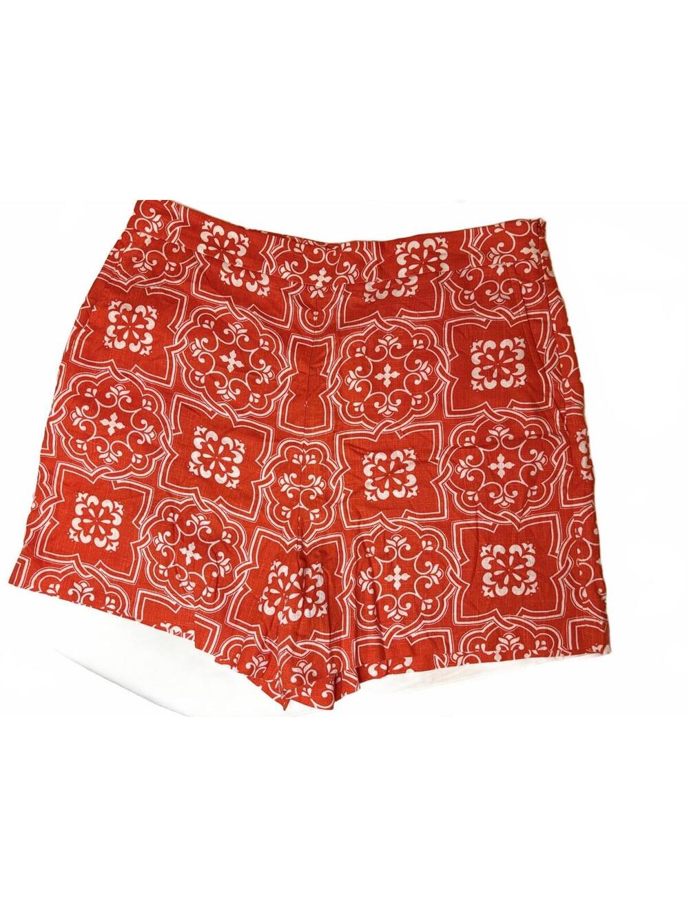 NWT Ann Taylor Dark Orange and White Medallion Print Linen Shorts 12